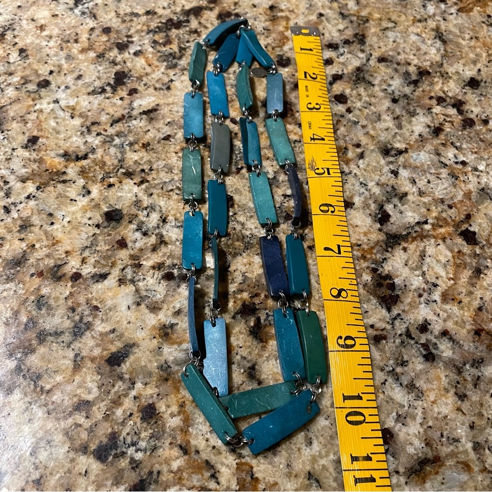 Multi Tones Rectangular Flat Wood Beaded Necklace - image 2